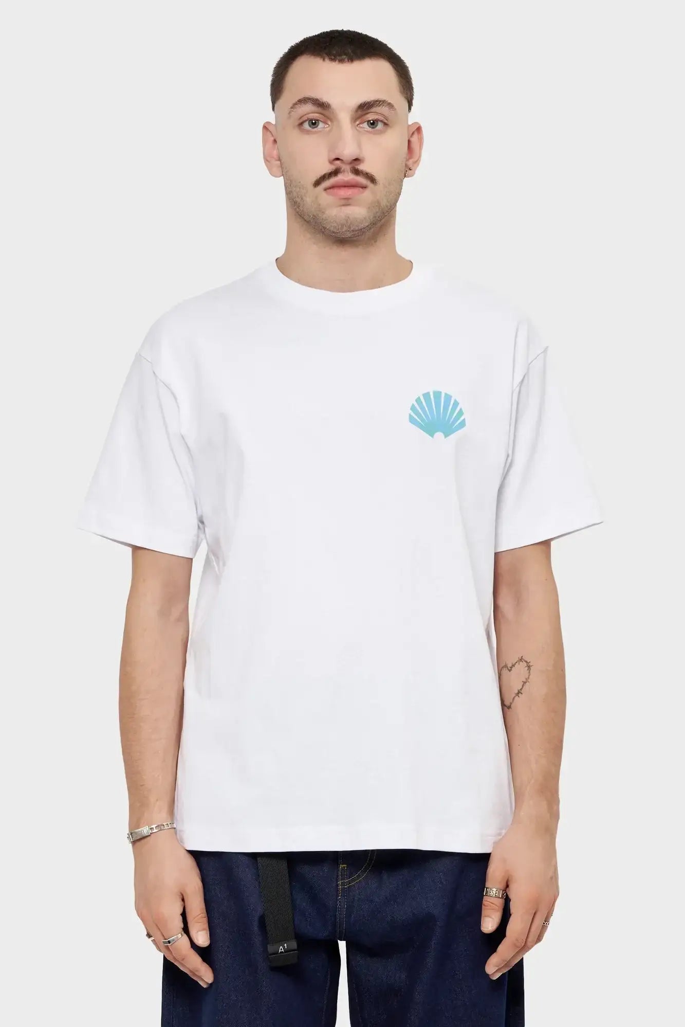 meskie#@Koszulka LOGO TEE biało-niebieska