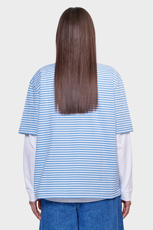 damskie#@Koszulka OVER T-SHIRT niebiesko-biała