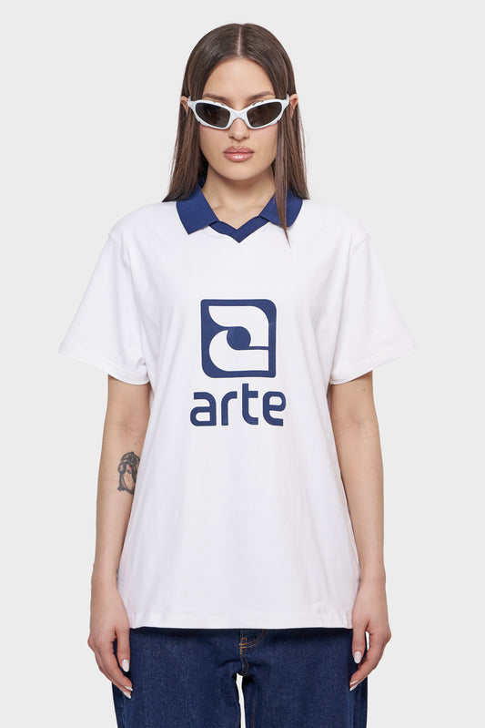 damskie#@Koszulka LOGO COLLAR biało-granatowa