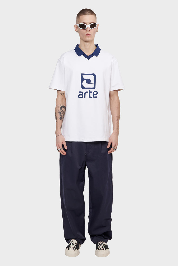 meskie#@Koszulka LOGO COLLAR biało-granatowa