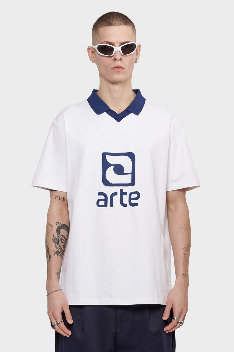 meskie#@Koszulka LOGO COLLAR biało-granatowa