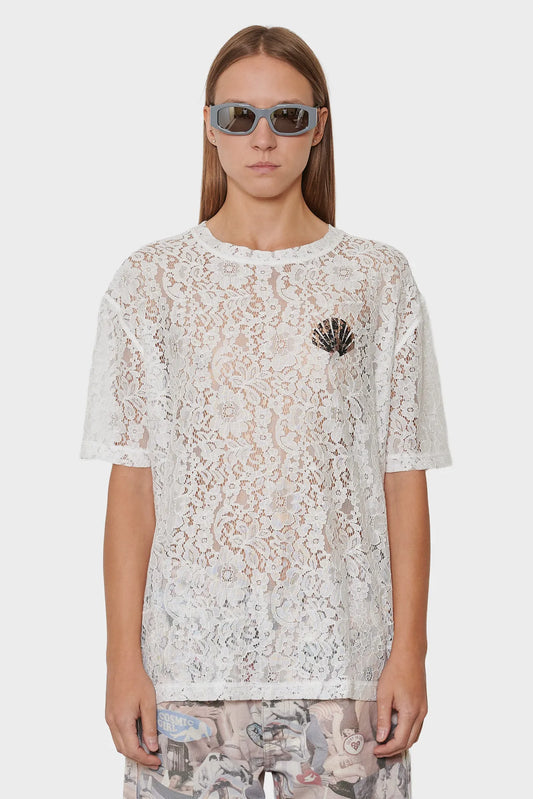 damskie#@Koszulka LACE LOGO TEE biała