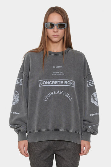 damskie#@Bluza GRAPHIC PRINTED CREWNECK ciemnoszara